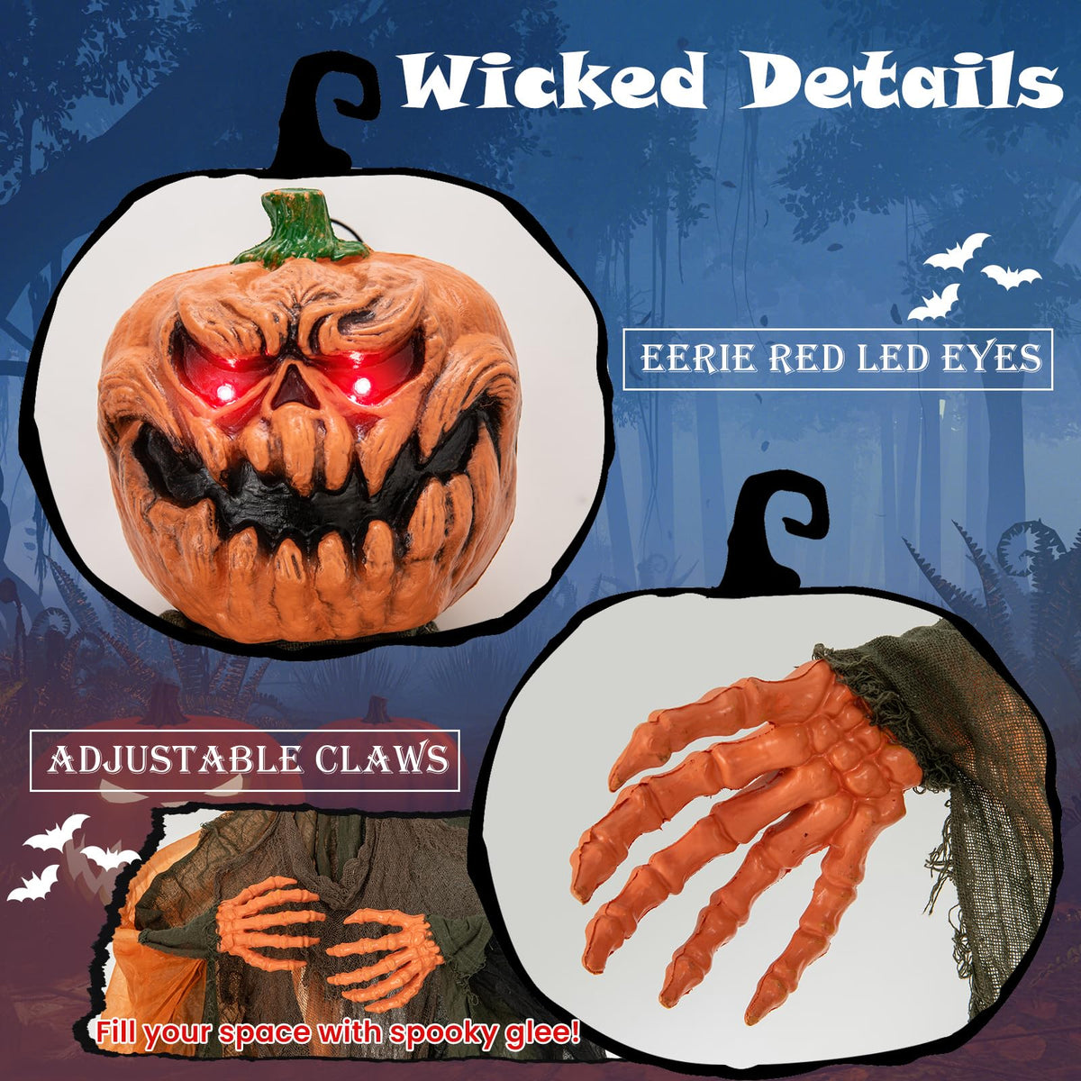 Lucktree 6 Ft Hanging Halloween Decoration, Ghost Pumpkin Man with Red LED Eyes & Posable Arms