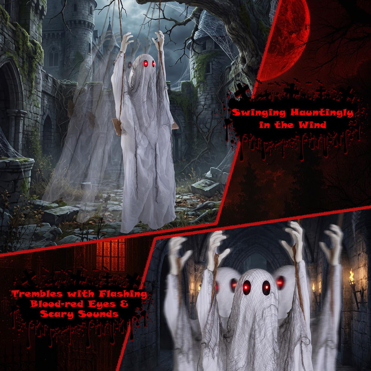 Lucktree 6.6 FT Halloween Animated Swing Ghost with Light up Eyes