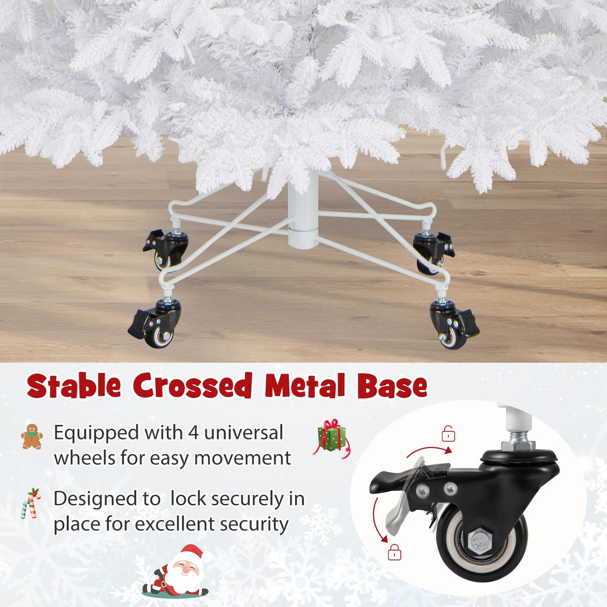 Lucktree 7ft Pre-Lit White Christmas Tree with Wheels & 900 Warm White LED Lights
