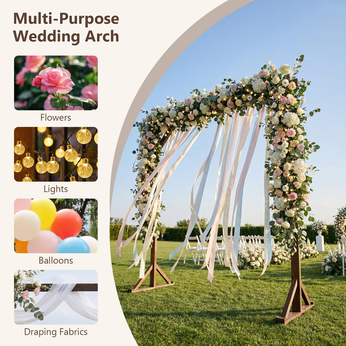 Lucktree 87" Wood Wedding Arbor Backdrop Stand with Ground Stakes
