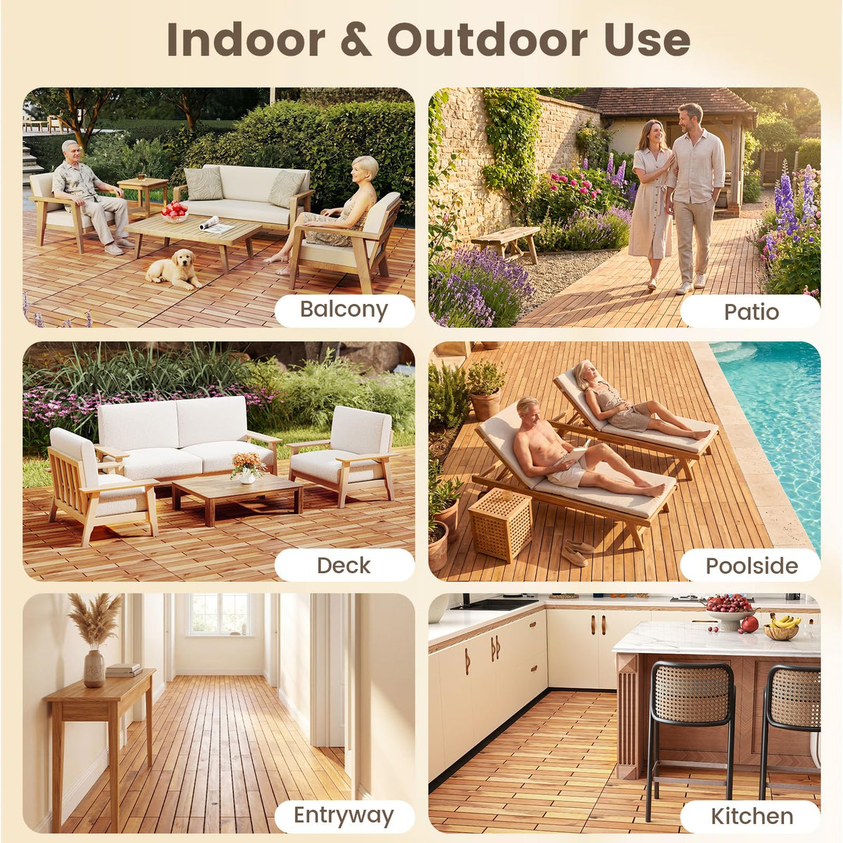 Lucktree 24" x 12" Acacia Wood Deck Tiles with Drainage Base