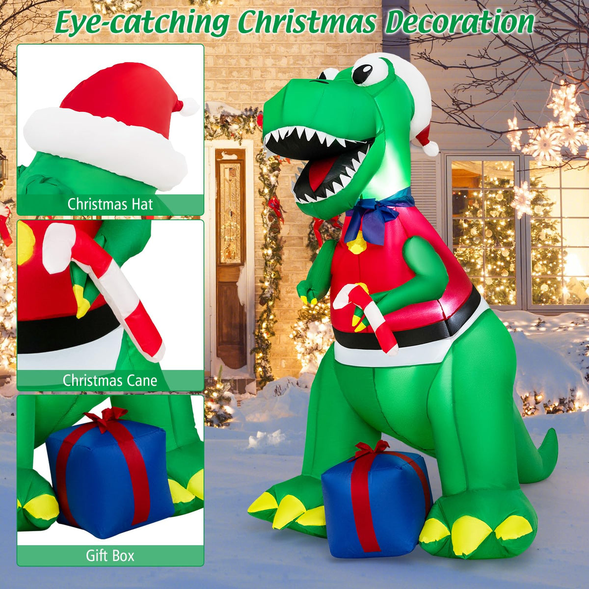 Lucktree 6.8 FT Inflatable Christmas Dinosaur