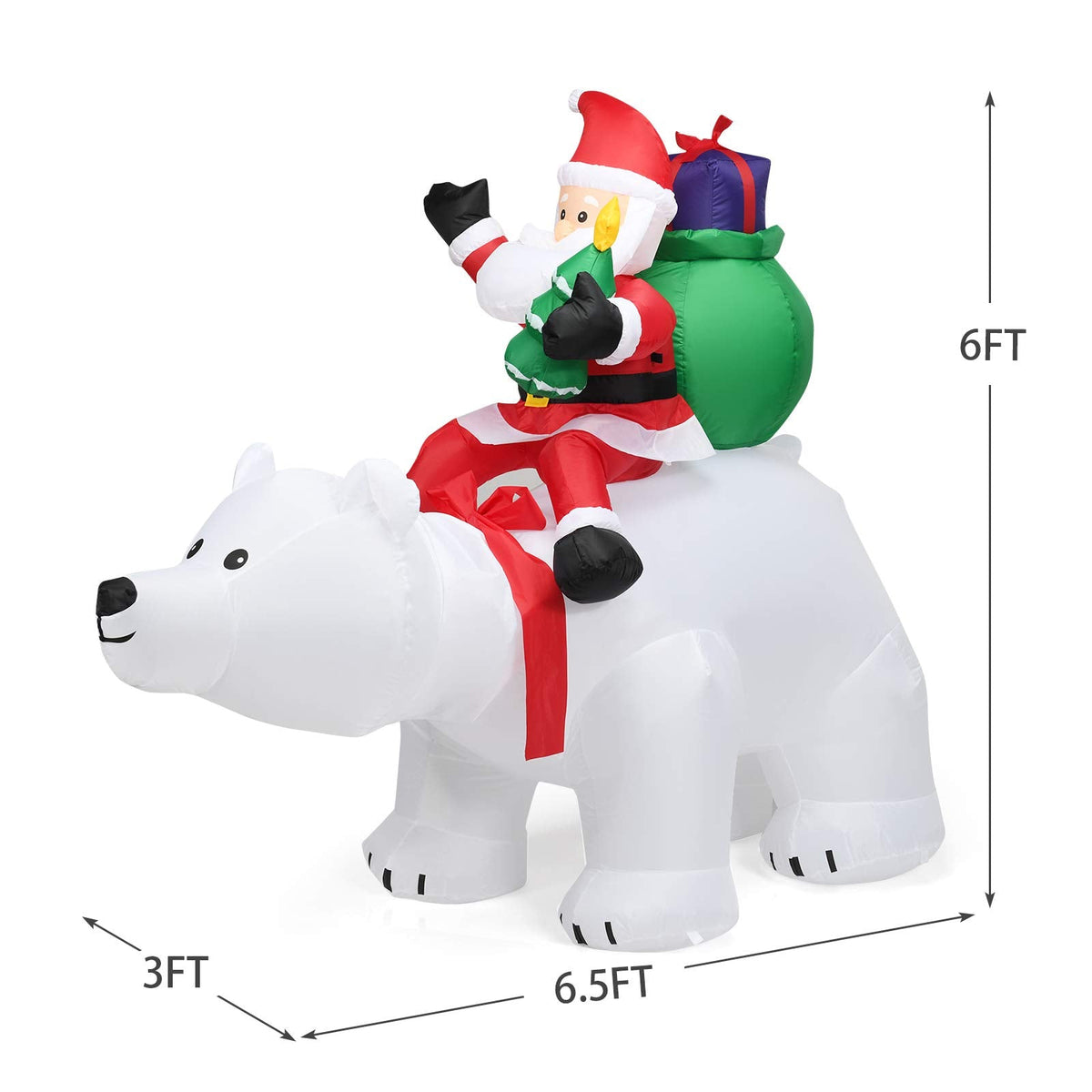 Lucktree Inflatable Christmas Santa Clause Riding The Polar Bear with Shaking Head