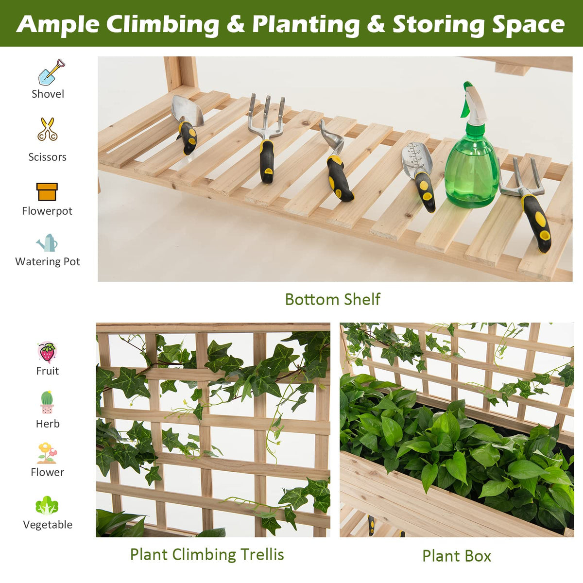 Lucktree Wood Planter with Trellis, Standing Raised Garden Bed