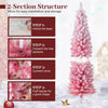 Lucktree 6ft / 7ft Pink Slim Pencil Christmas Tree | Pre-lit Snow Flocked Artificial Skinny Xmas Tree