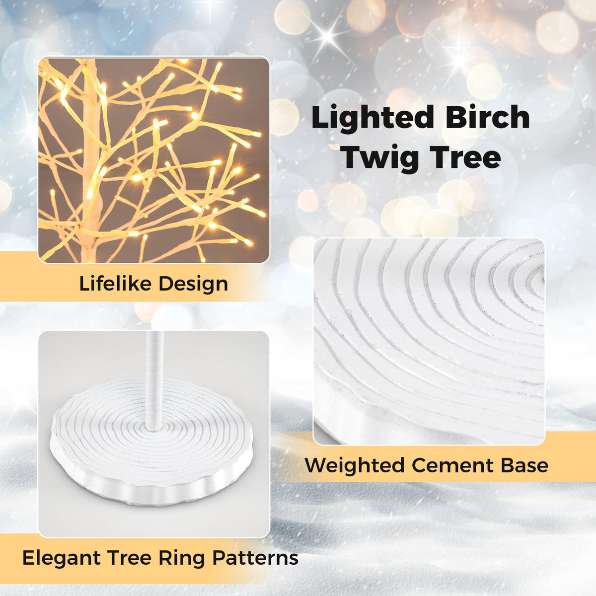 Lucktree LED Birch Tree, 5/6/7 FT Pre-lit Twig Tree with Warm White Light LED Lights, Weighted Base