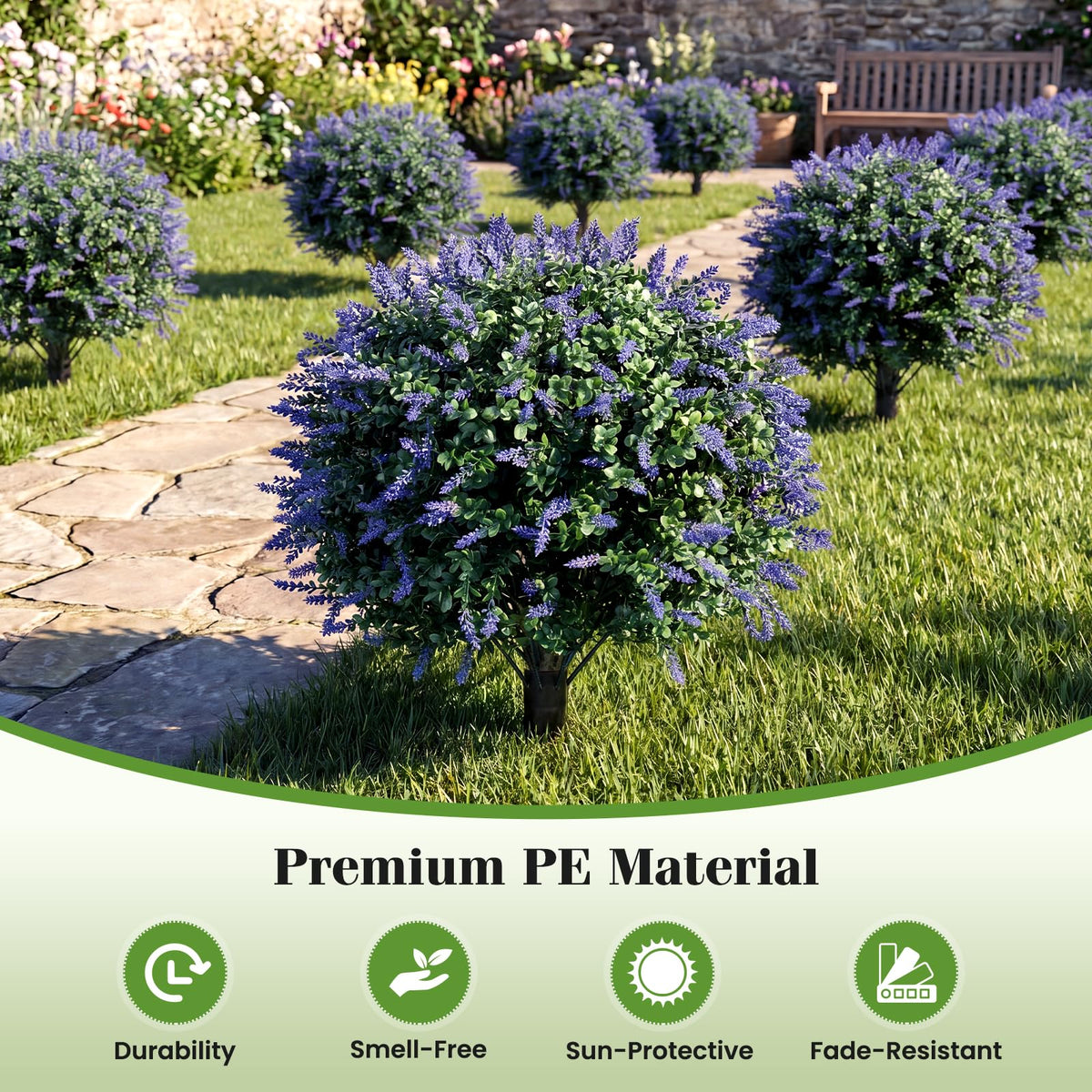 Lucktree 2 Pack Artificial Lavender Boxwood Topiary Ball Trees 27.5" Faux Floral Shrubs