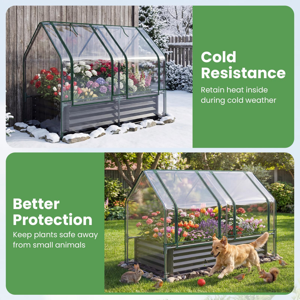 Lucktree 4x2x3 FT Galvanized Raised Garden Bed with Greenhouse Cover