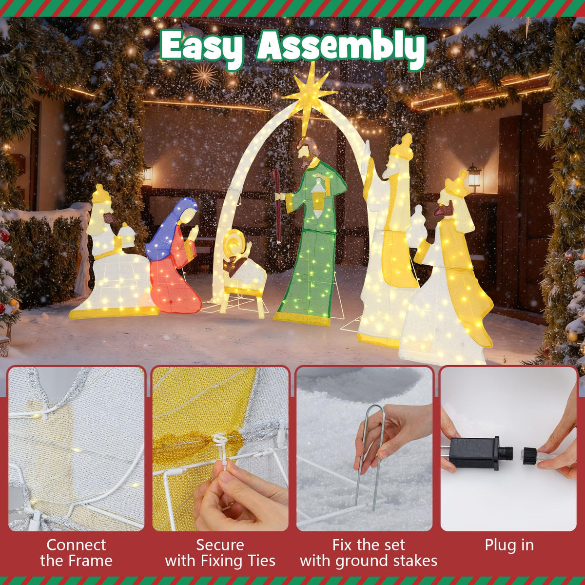 Lucktree 7 Pieces Large Christmas Lighted Nativity Scene Set