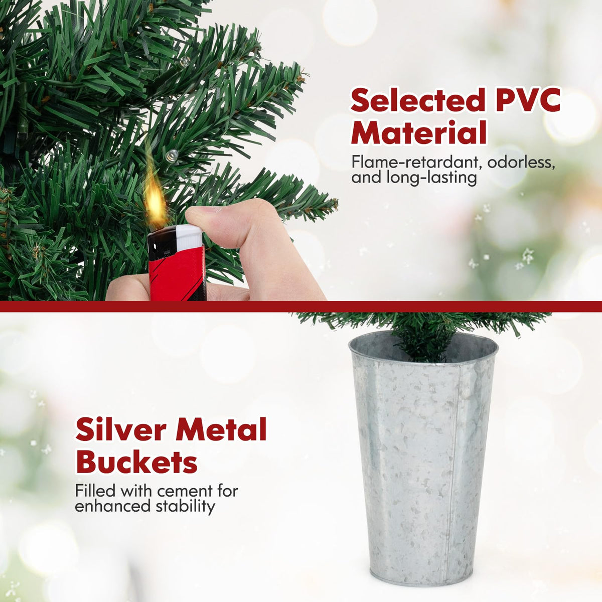 Lucktree 3' 4' 5' Pre-Lit Artificial Christmas Tree Set of 3, Slim Pencil Potted Xmas Tree with 423 Branch Tips, 230 Warm White LED Lights