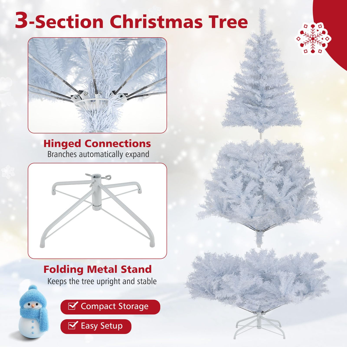 Lucktree White Pre-Lit Artificial Christmas Tree with Warm White & 3-Color LED Lights