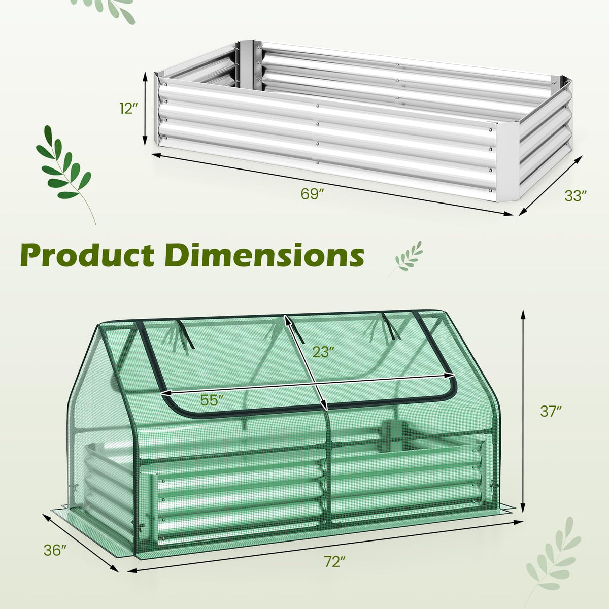 Lucktree 3-in-1 Metal Raised Garden Bed with Greenhouse Cover