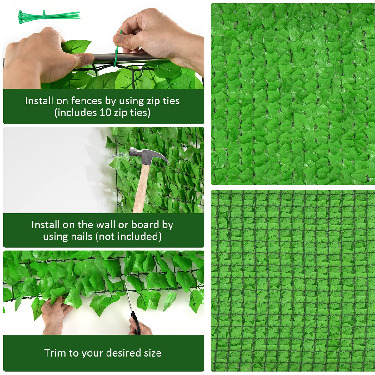 Lucktree 118" x 39.4" Artificial Hedges Fence Faux Ivy Vine Greenery Wall