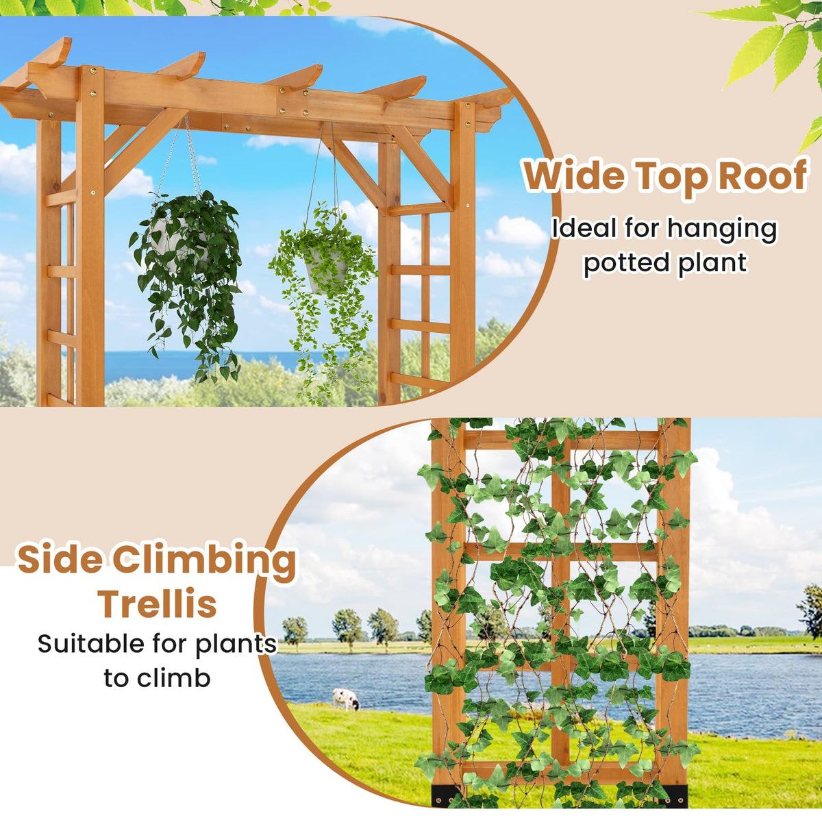 Lucktree 7FT Wood Garden Arbor Trellis for Ceremony Party