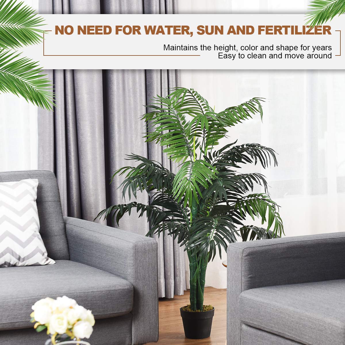 Lucktree 3.5 Feet Tall Potted Artificial Palm Tree for Indoor Outdoor