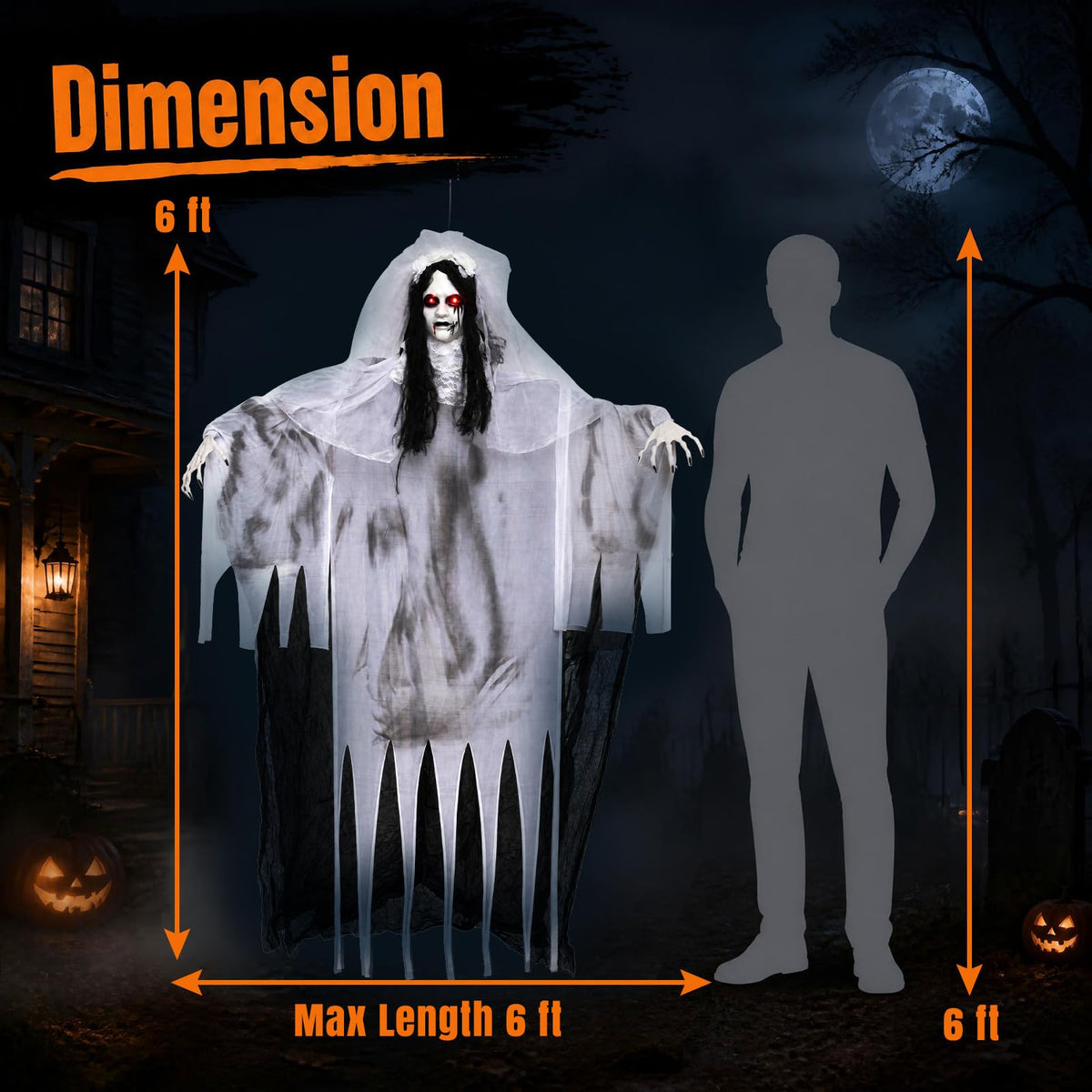 Lucktree 6 FT Animated Halloween Ghost Bride Decoration with Lighted Eyes