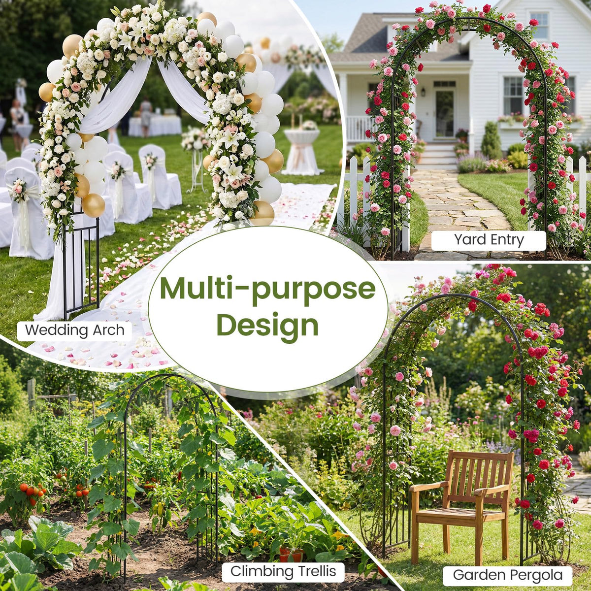 Lucktree 86'' Heavy Duty Steel Pergola Arch with Ground Stakes for Climbing Plants