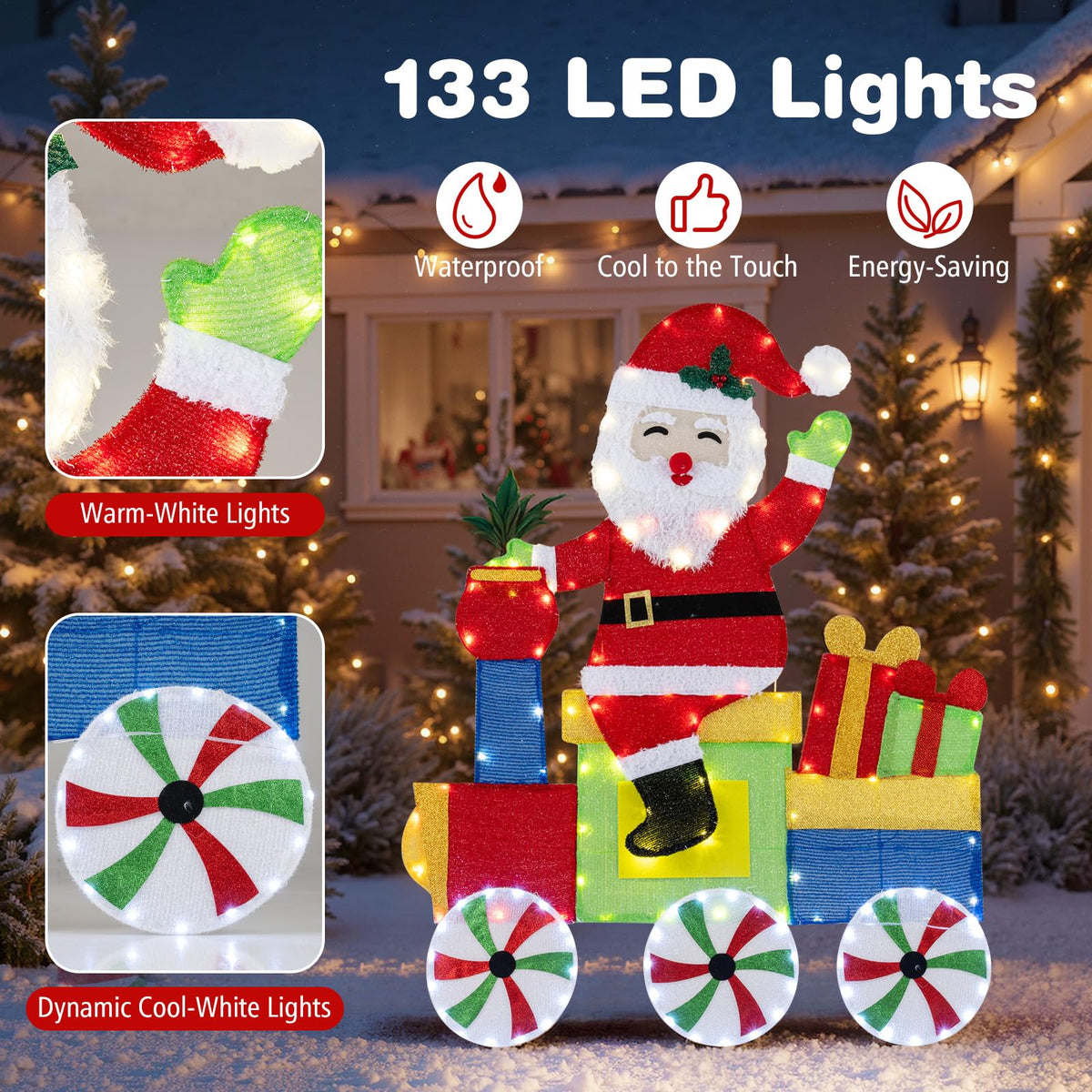 Lucktree Lighted Santa on Train Christmas Decoration with LED Lights