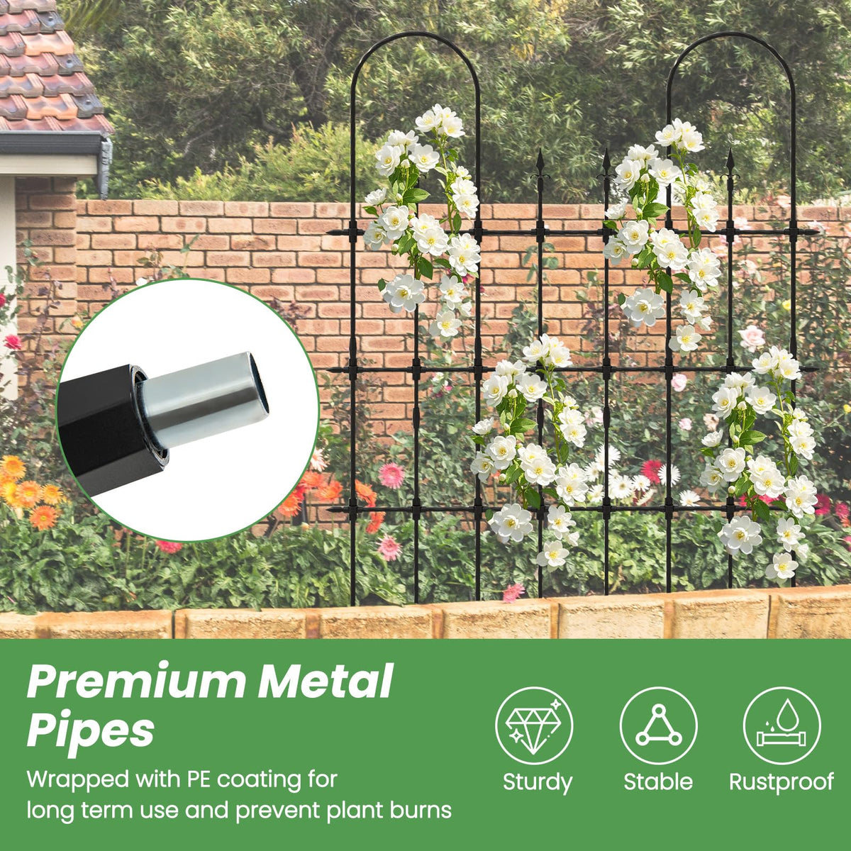 Lucktree Outdoor Garden Trellis for for Climbing Plants, 73” Tall Trellis w/Rustproof PE Coated Metal Pipes