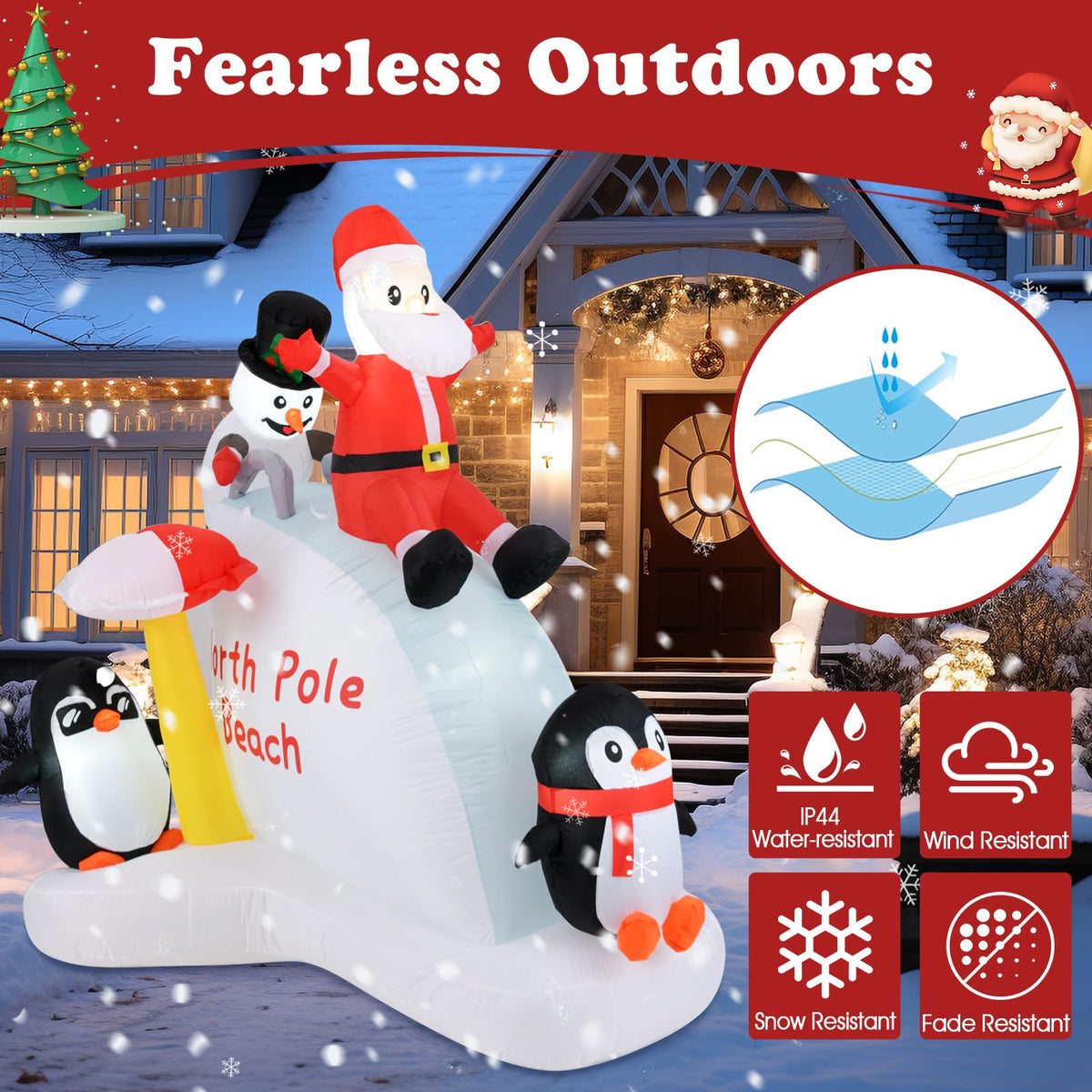 Lucktree 6.4 FT Christmas Inflatable Penguins, Santa & Snowman on Slide
