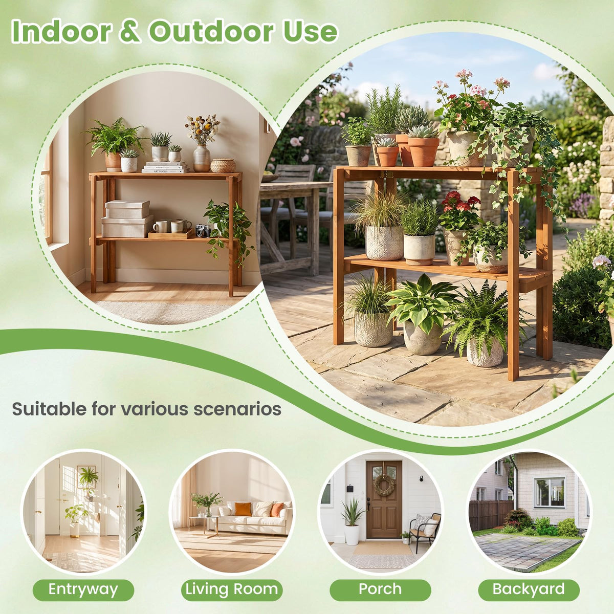 Lucktree 2-Tier Solid Wood Foldable Plant Shelf