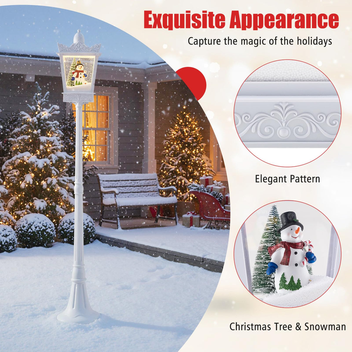 Lucktree 8 ft White Musical Christmas Streetlight | Lighted Holiday Decoration for Home Yard Porch