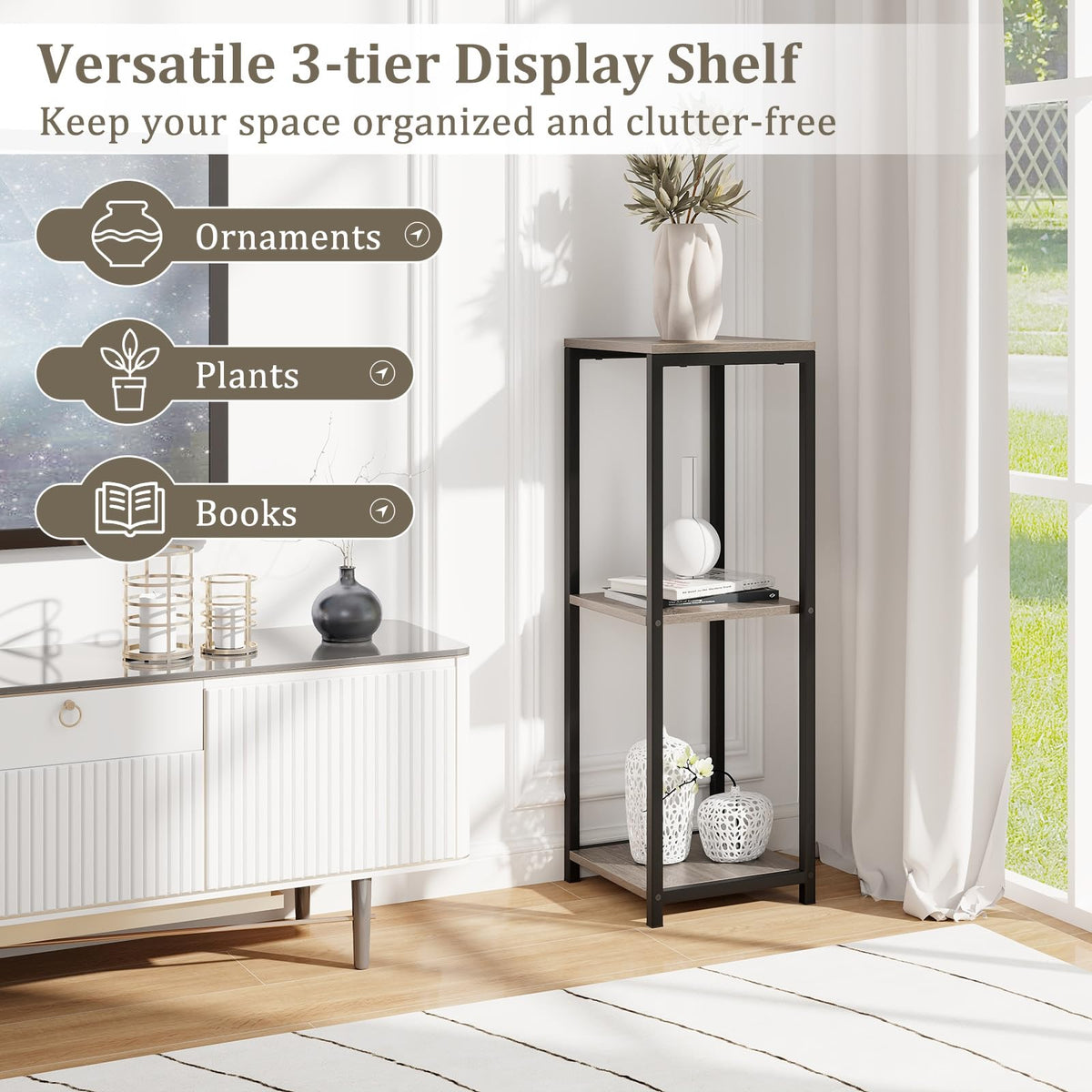 Lucktree 3 Tier Tall Plant Stand Indoor, 36 Inch Corner Plant Holder with Metal Frame