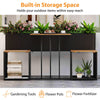 Lucktree PE Rattan Garden Planter Table with Built-in Chairs and Storage Space