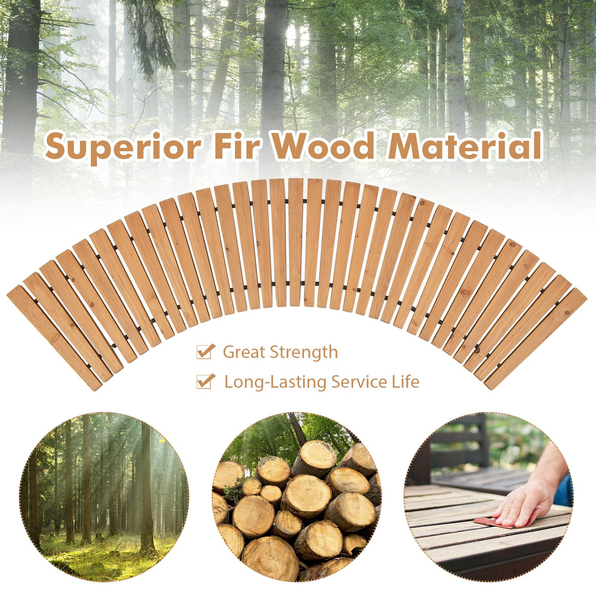 Lucktree Garden Pathway Roll Up - 7ft Curved Wood Walkway 17 inch Width