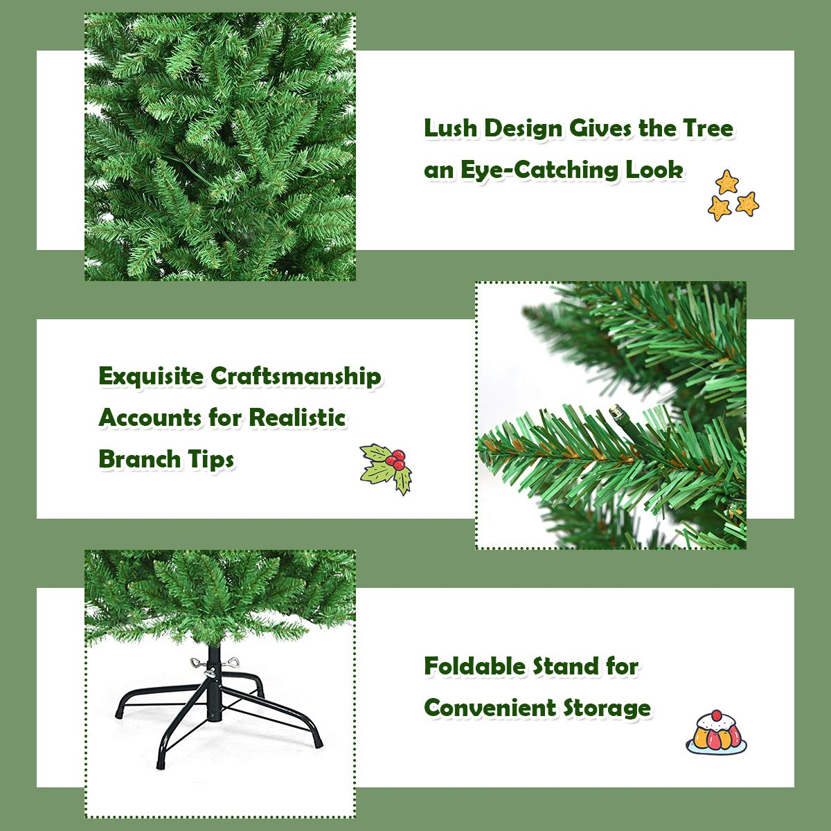 Lucktree 6ft Pre-lit Artificial Christmas Tree, Hinged Fir Pencil Christmas Tree with 250 LED Lights - LucktreeUS