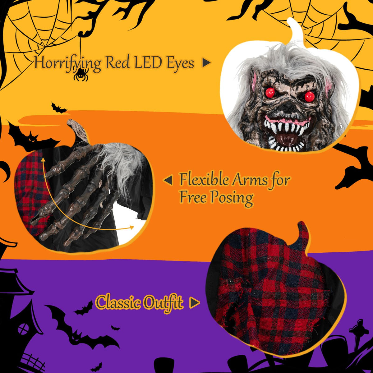 Lucktree 8.2 Ft Halloween Animatronics, Sound-Activated Werewolf with Light-up Eyes & Scary Sounds
