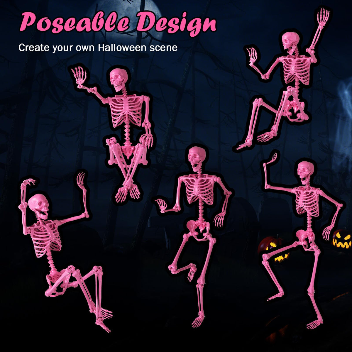 Lucktree 5.5 FT Halloween Pink Skeleton Life-Size Poseable Skeleton with Movable Joints