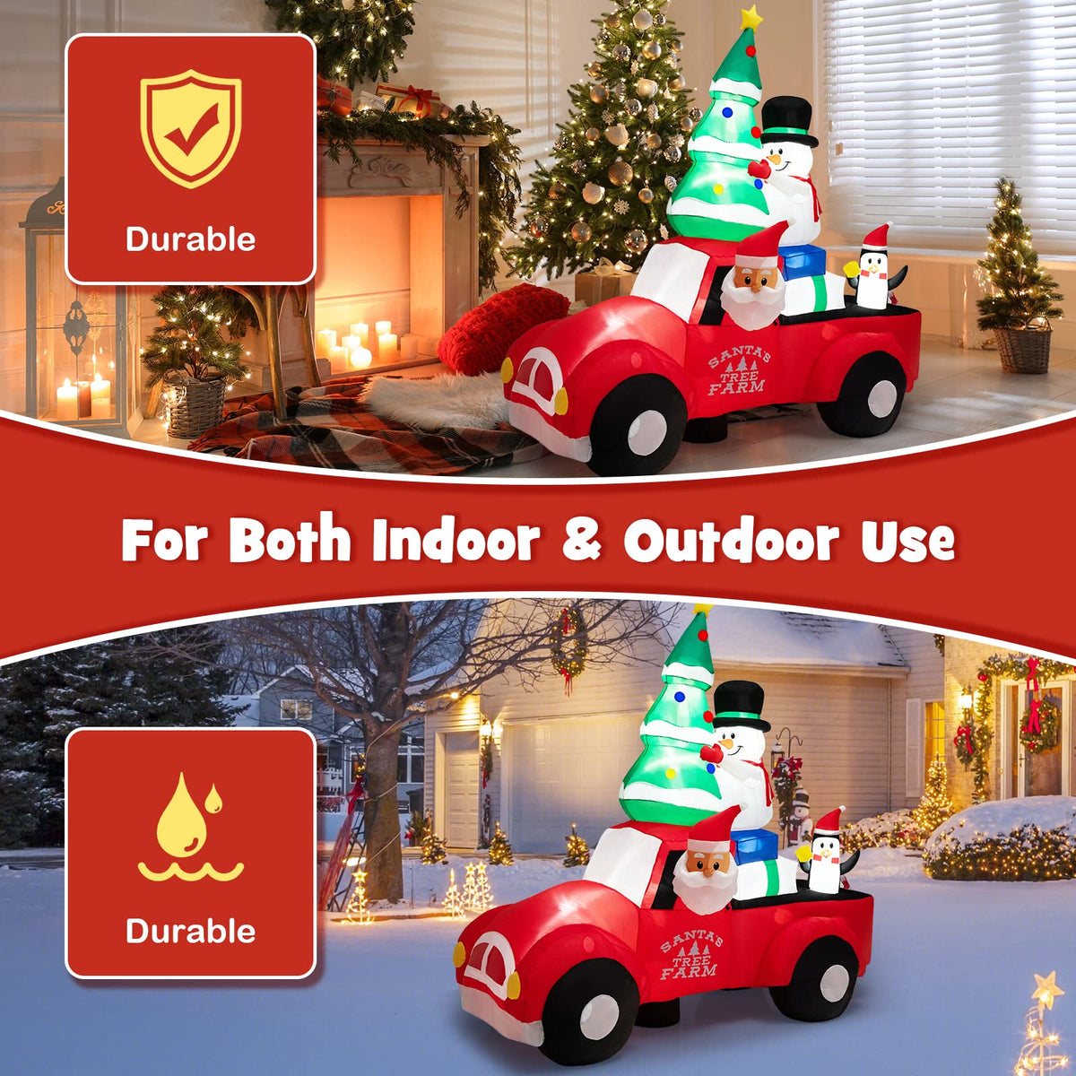 Lucktree Christmas 8 FT Inflatable Santa Claus Driving a Car with LED Lights & Air Blower