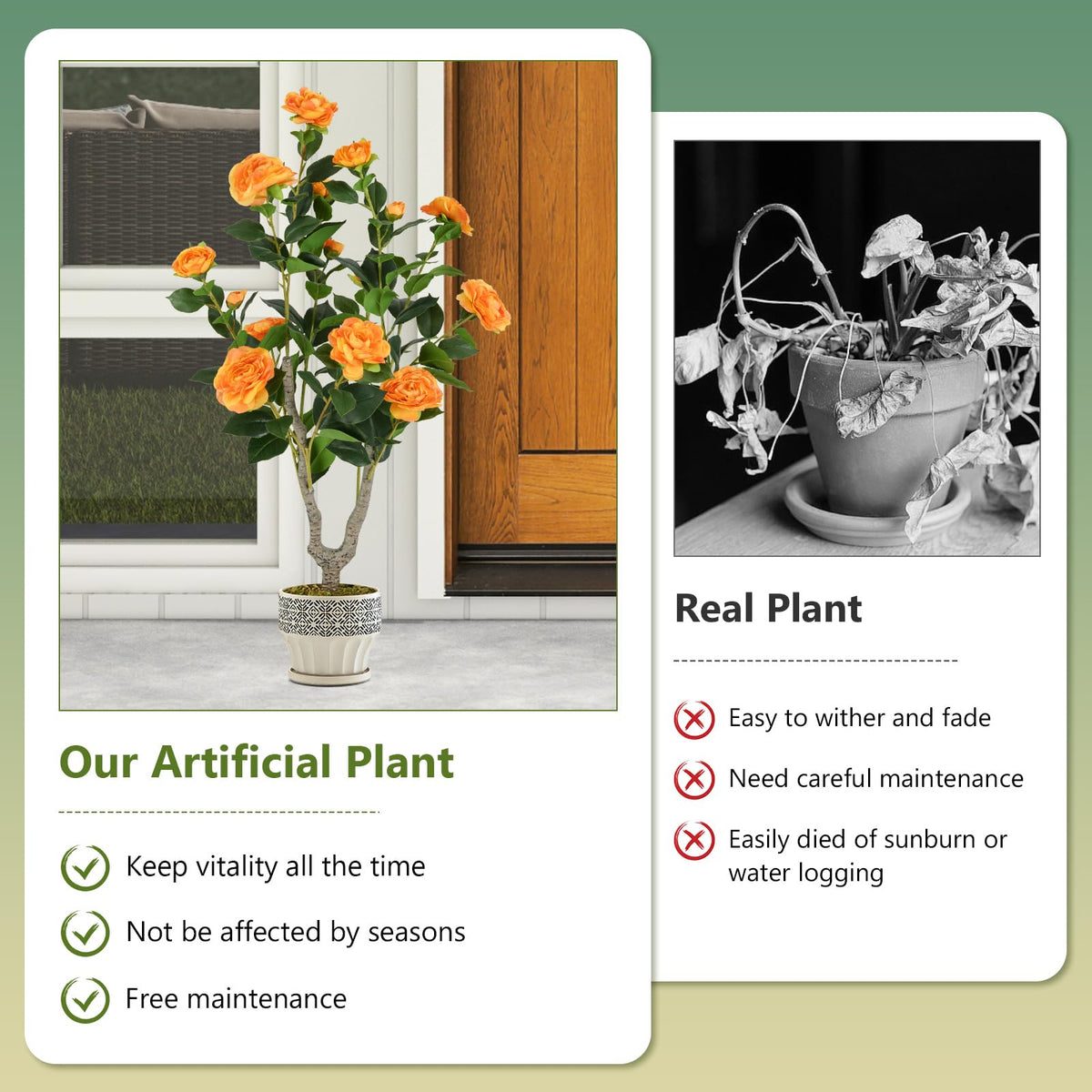 Lucktree 36’’ Artificial Camellia Tree Faux Floral Plant Blooming Tree in Nursery Pot
