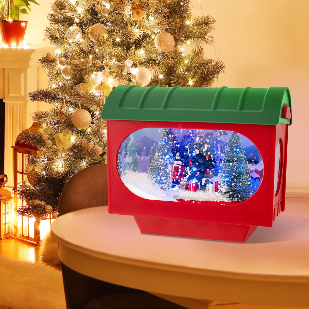 Lucktree 59 Inch Musical Christmas Street Lamp, Festive Lamp Post w/Sound-Activated Snow Globe Lantern
