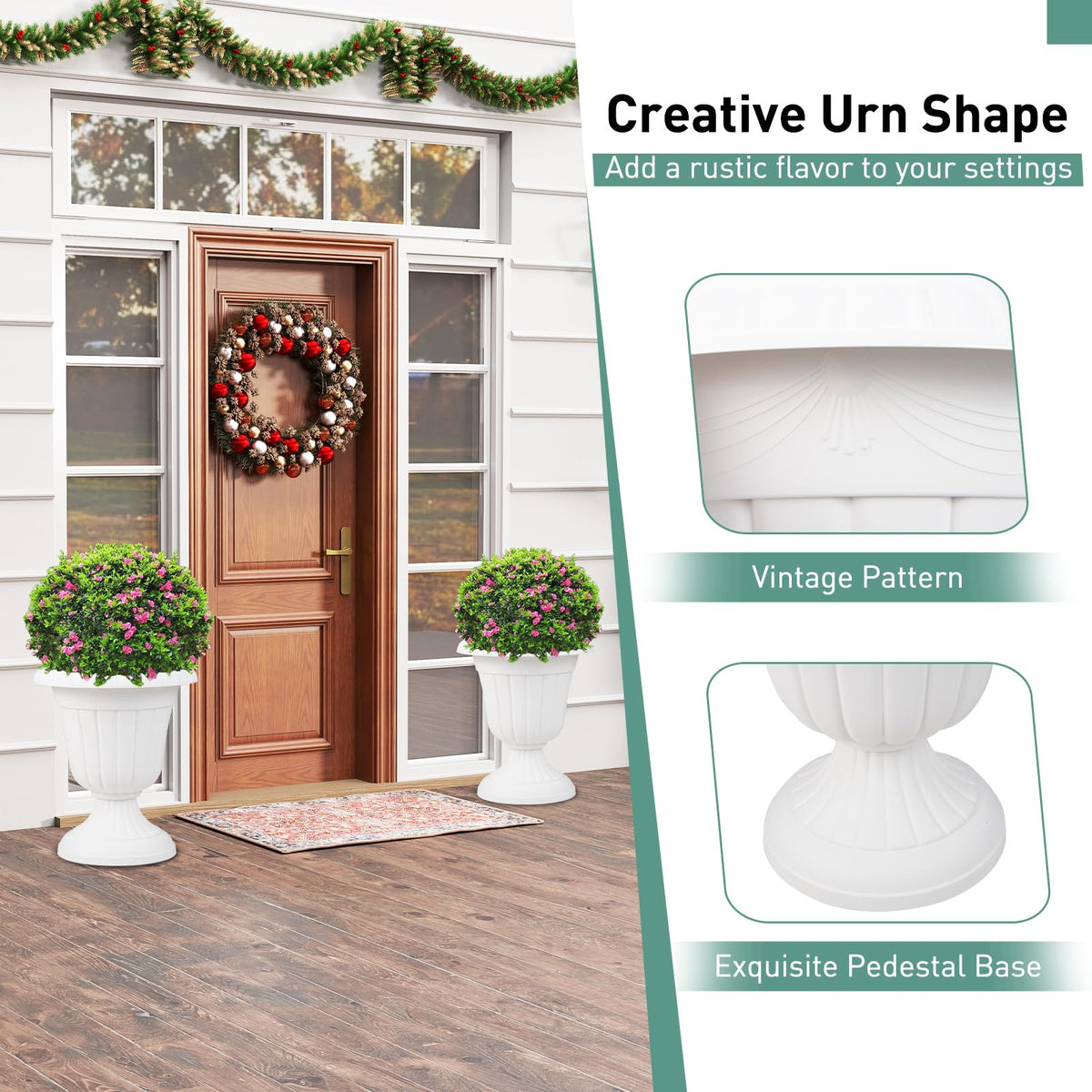 Lucktree 18" Tall Urn Plastic Flower Pots with Pedestal Base & Pre-Marked Drain Hole
