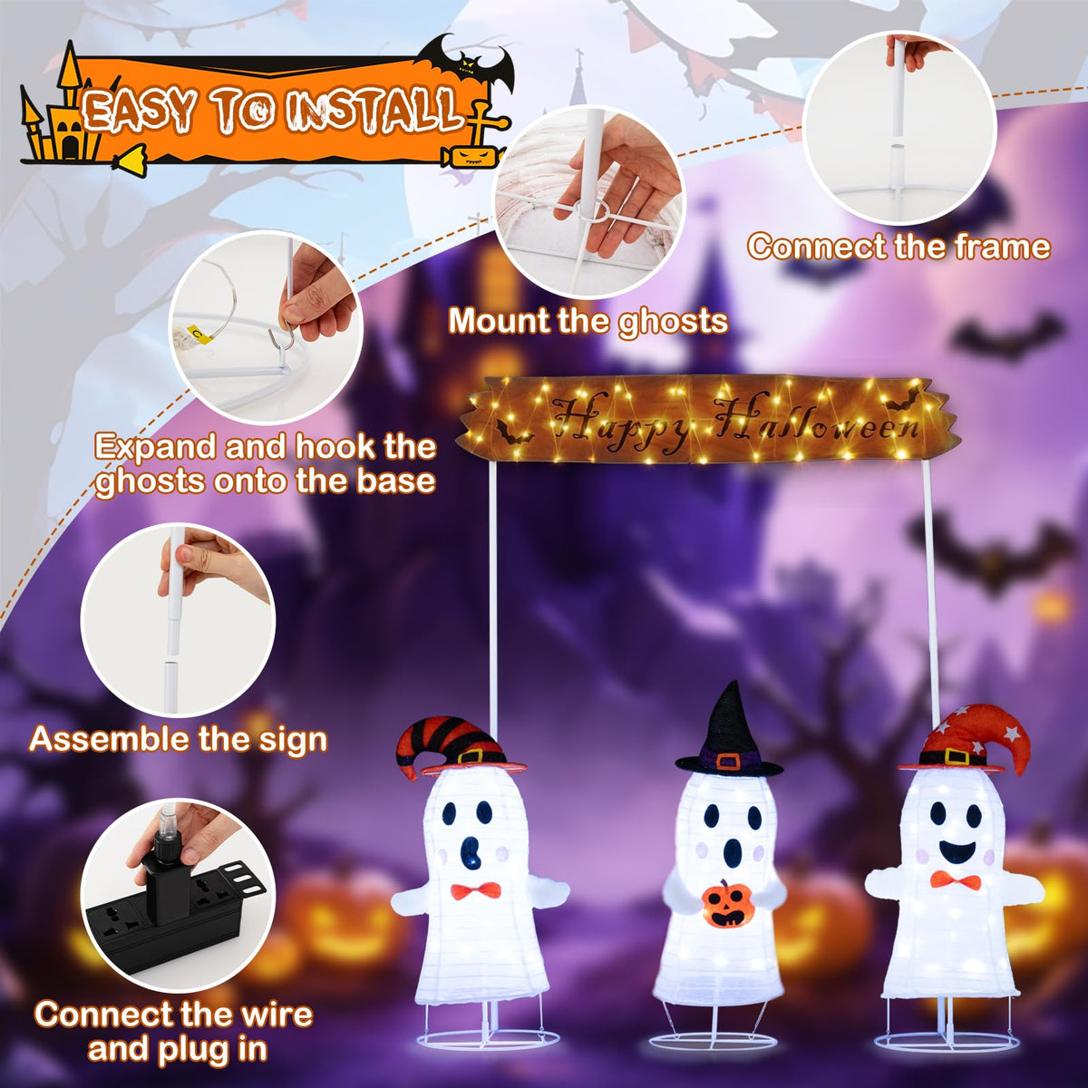 Lucktree Set of 3 Lighted Halloween Decorations Outdoor/Indoor