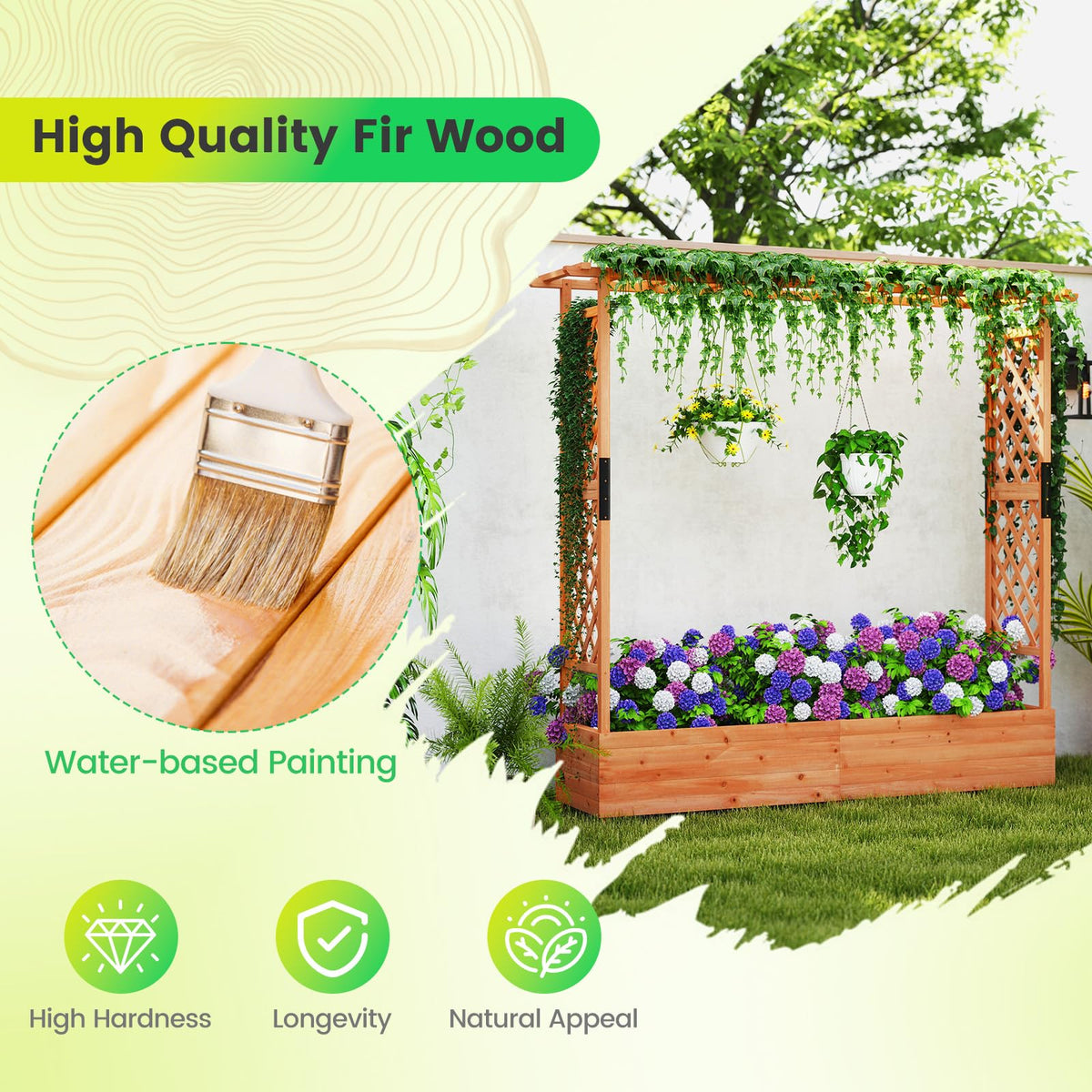 Lucktree Raised Garden Bed with Trellis and Hanging Roof