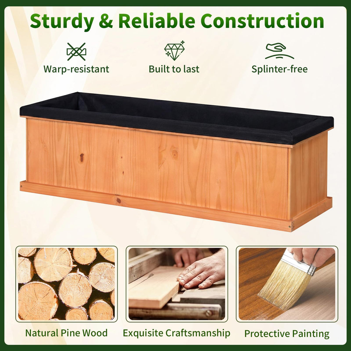 Lucktree Raised Garden Bed with 3 Drainage Holes (44"x10"x12")