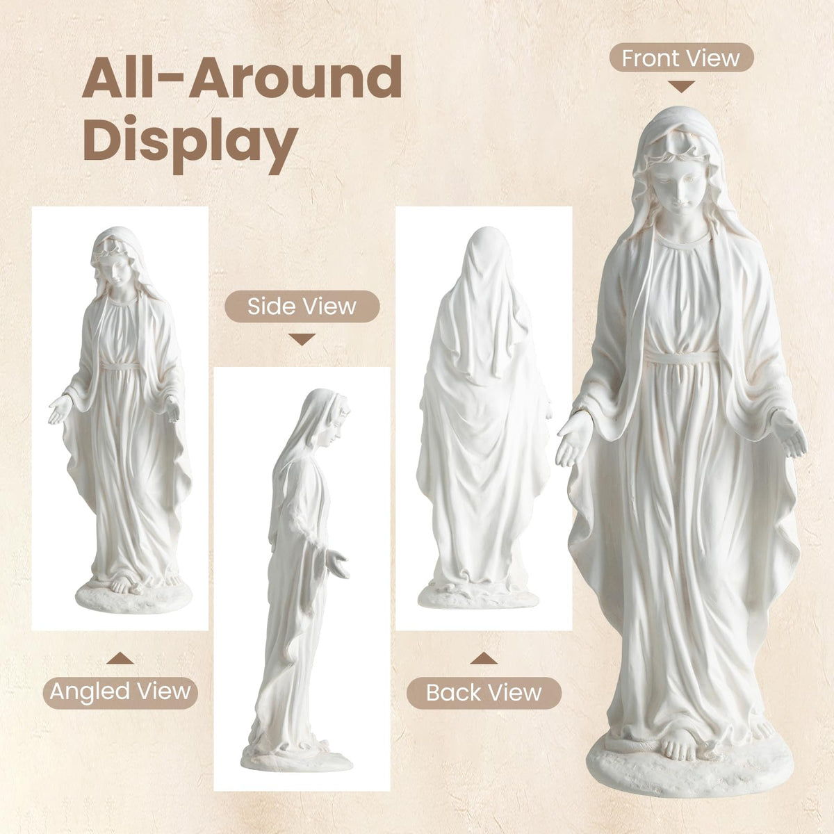 Lucktree Virgin Mary Garden Statue 29.5" | Blessed Mother Outdoor Religious Statue with Serpent