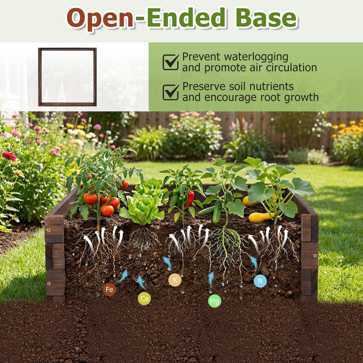 Lucktree 23" x 23" Square Wooden Raised Garden Bed (1/2)