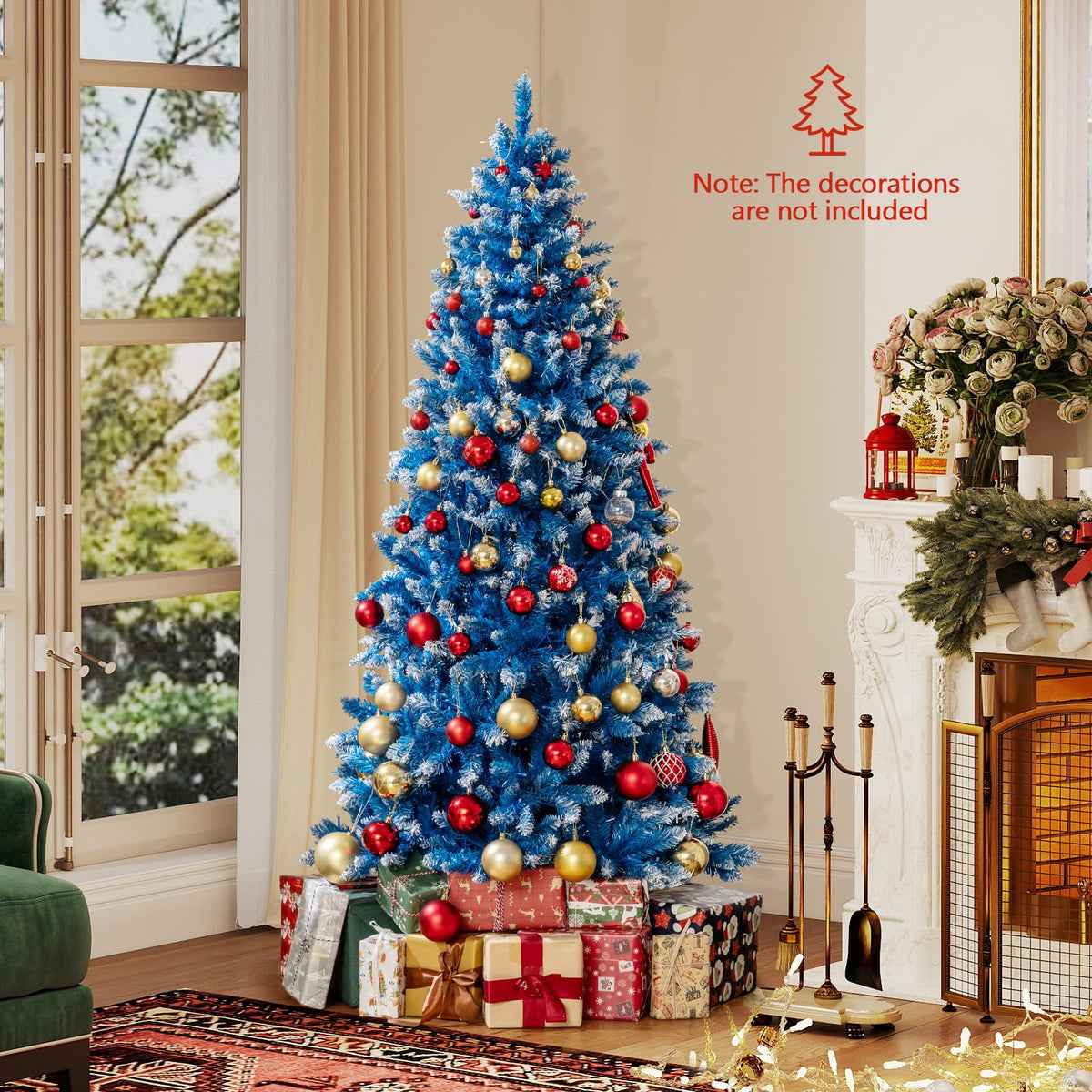 Lucktree Blue Hinged Xmas Tree with Frosted PVC Branch Tips & Warm White LED Lights