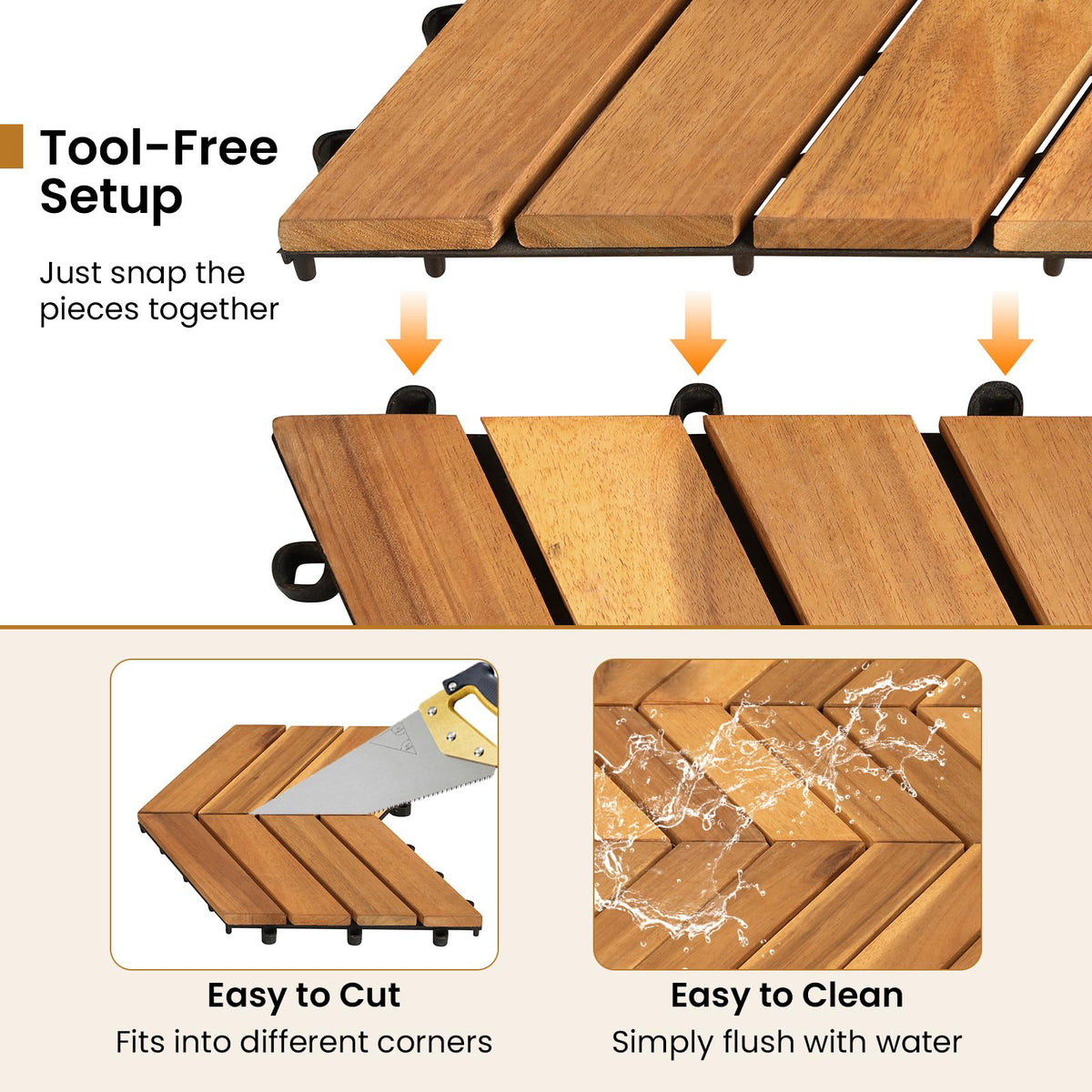 Lucktree 30 PCS Interlocking Patio Flooring Tiles with Drainage Base