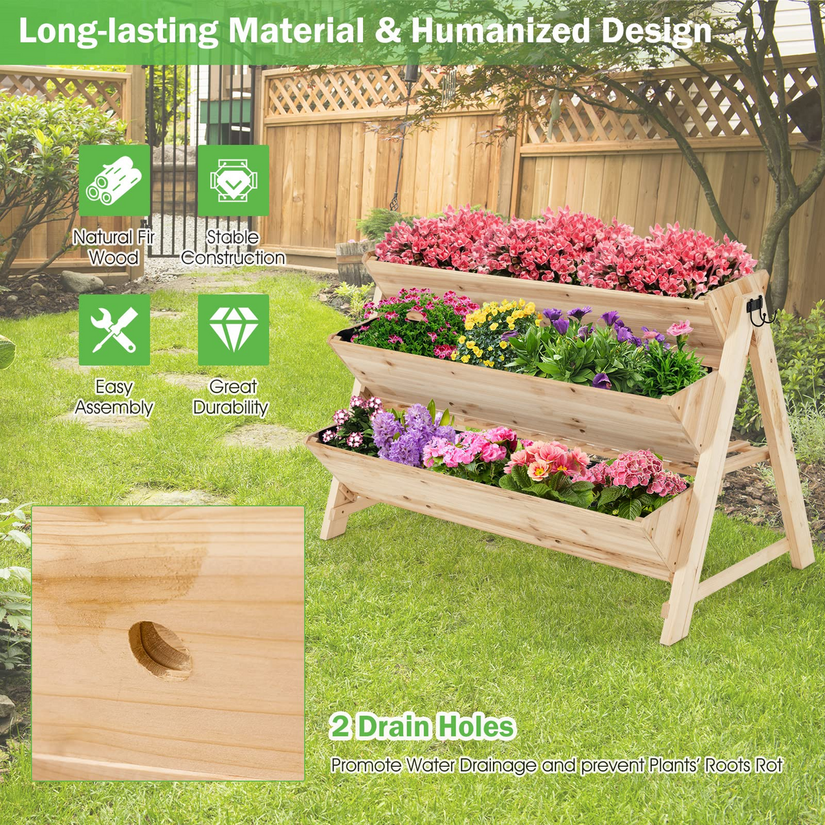 Lucktree Raised Garden Bed, Vertical Planter with Storage Shelf (Natural)