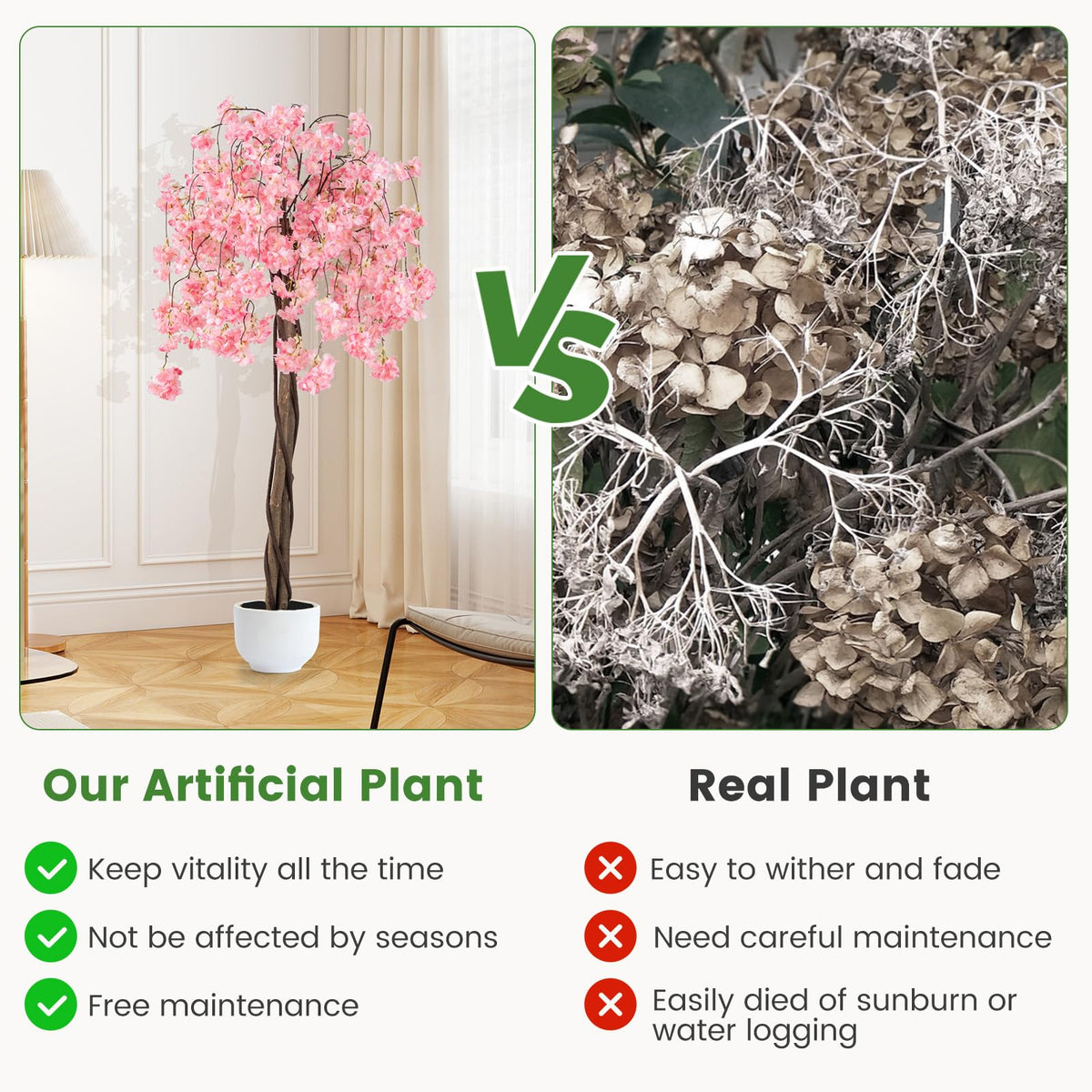 Lucktree 5.5FT Artificial Cherry Blossom Tree Faux Floral Plant Blooming Tree in Nursery Pot