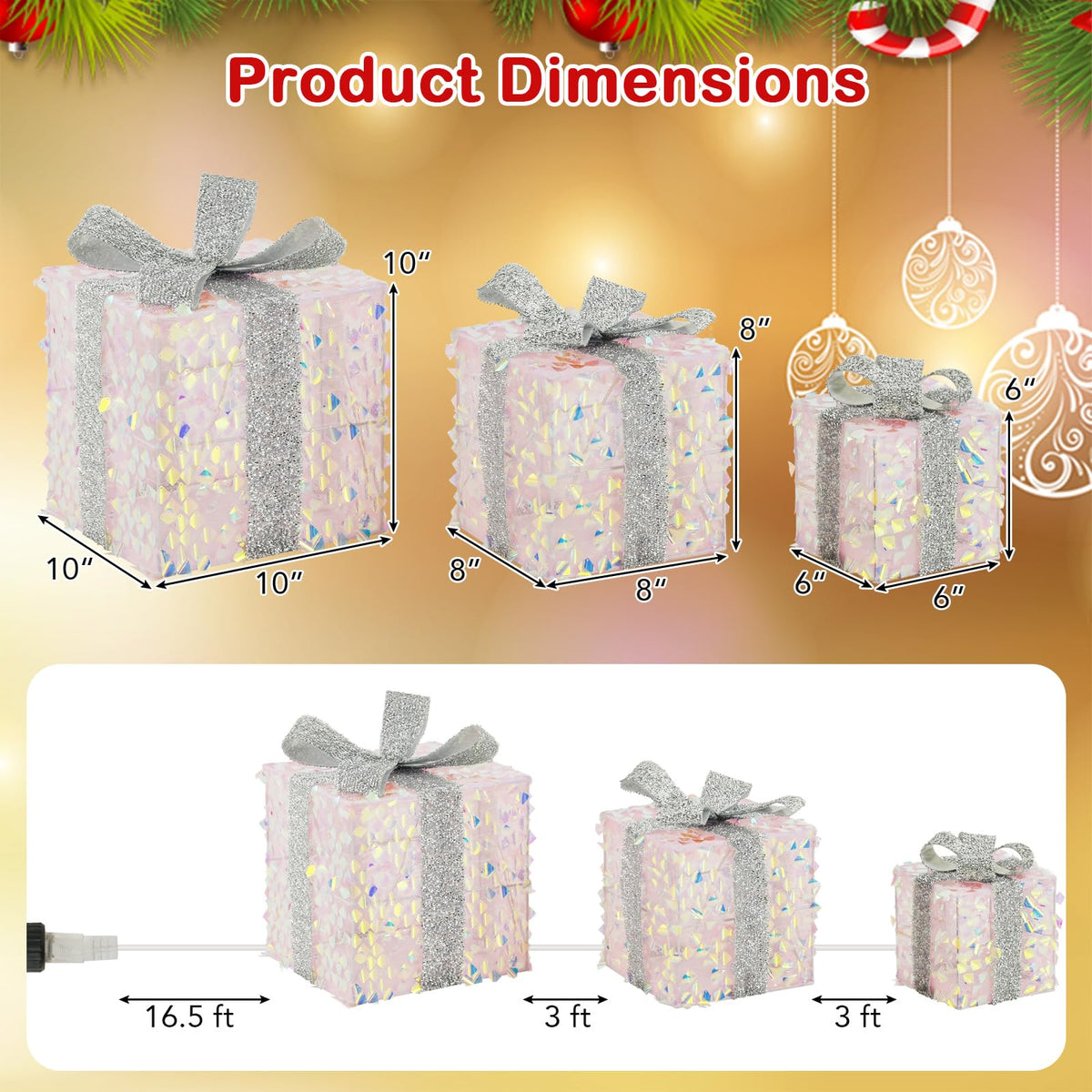 Lucktree 3 Pieces Christmas Lighted Gift Boxes ( Laser Fish Scale )