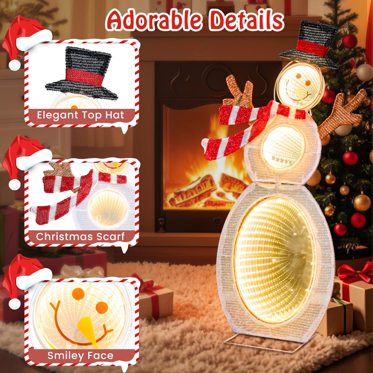 Lucktree 2.6 FT Lighted Christmas Decoration, Pre-Lit 2D Snowman with 3 Infinity Mirror Lights