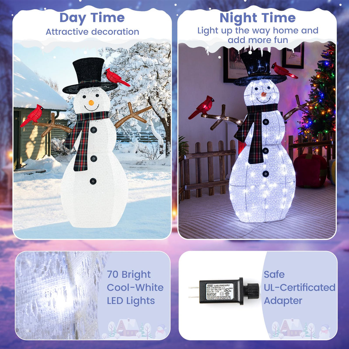 4.2 FT Lighted Christmas Snowman with Redbirds - Lucktree