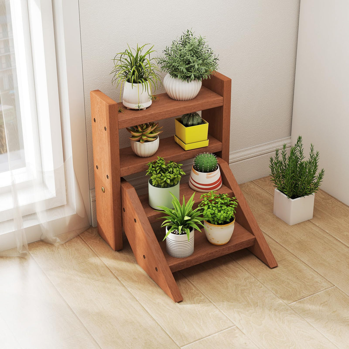 Lucktree Plant Stand for Desk 4-Tier Small Tabletop Ladder Shelf for Succulents