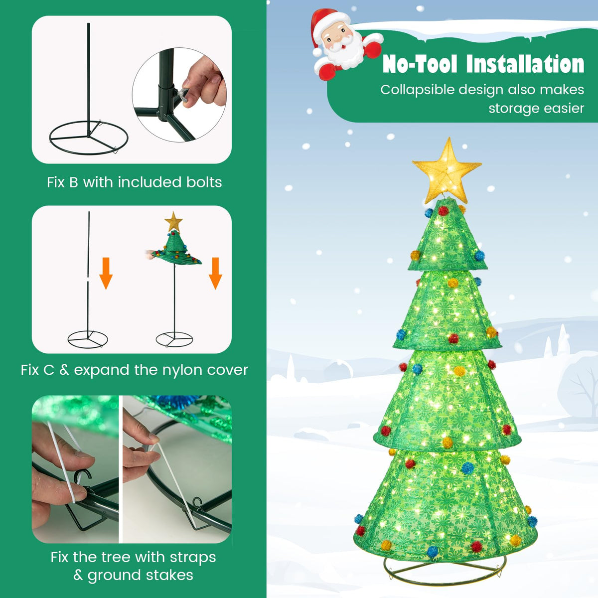 Lucktree 6.5 FT Pop-Up Lighted Christmas Tree, Artificial Xmas Tree with 200 Warm White LED Lights